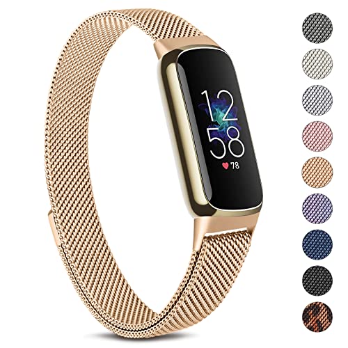 Oumida Armband Kompatibel mit Fitbit Luxe Armband für Damen Herren Prämie Edelstahl Metall Ersatzarmband mit Starker Magnet Uhrenarmbänder für Fitbit Luxe Roségold