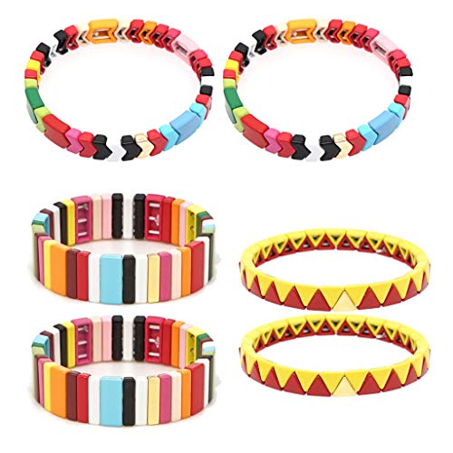 Fugift Accesorios de moda para niña Regalos Bohemia Elástico Colorido Azulejo Esmalte...