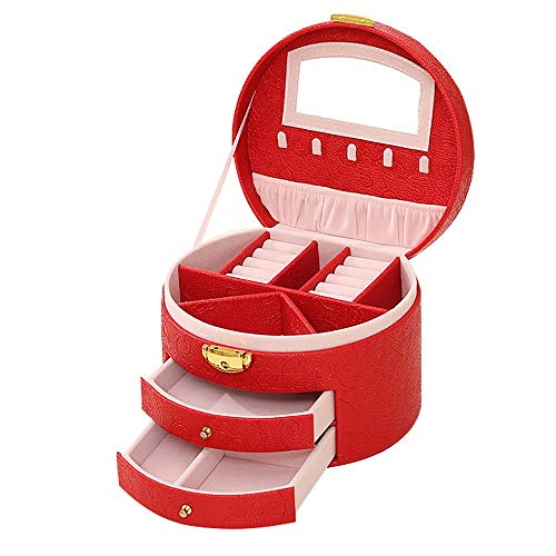Preisvergleich Produktbild MU Haushalts Tragbare Aufbewahrungsbox Massivholz Kreative Mehrschichtige Schmuckschatulle mit Schloss Ohrring Halskette Schmuck Ring Box 4 Farben Erhältlich Täglichen Bedarfs,D,20 * 13,5 cm