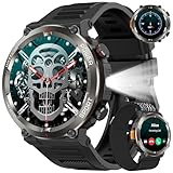 Military Smart Watch for Men(Answer/Make Calls),Outdoor Smartwatch with 100 Days Battery/Flashlight/Compass/Heart Rate/SpO2/Sleep Monitor/2 Straps, Rugged Fitness Watch for iPhone/Android Phones