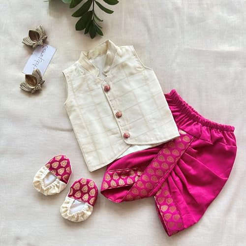 Image of Picksparrow Baby Boy Shirt-Dhoti Pants-Booties (Cotton Silk, Checks)
