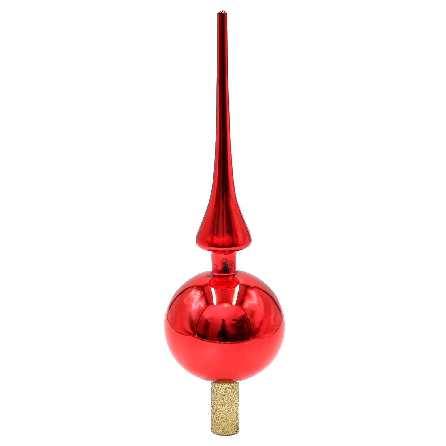 Dekohelden24 Lauschaer Christbaumschmuck - 16er Set Kugeln inkl. 1 Baumspitze aus Glas, handdekoriert, rot matt und glänzend, 6,7 und 8 cm, mit goldenem Krönchen.