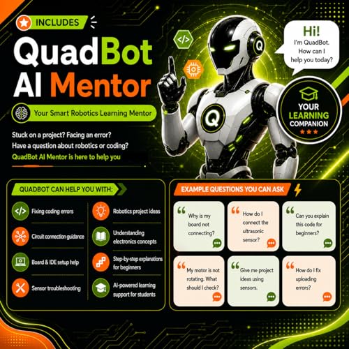Image of Quad Store Project Kit for Uno R4 Compatible with Arduino IDE | Build games, smart devices & robotics projects. Features AI mentor for coding help and DIY STEM projects.