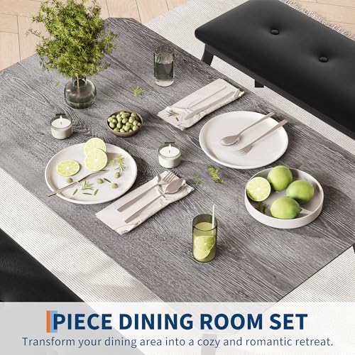 GAOMON Dining Table Set for 4, Metal Frame Kitchen, 3 Piece Dining Room Table Furniture for Apartment, Studio, Home, Easy Assembly, Grey