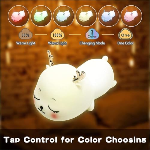 Image of One94Store Cute Cat Touch Silicone Night Lamp - 7-Color LED Light, USB Rechargeable Multicolor Night Light for Kids Bedroom, Romantic Decor, Valentine Day Gift, Love Gift for Her, Couple Gift