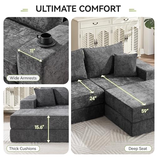 Image of 79 inch Boneless Cloud Modular Sectional Loveseat Sofa Couch, Dark Grey