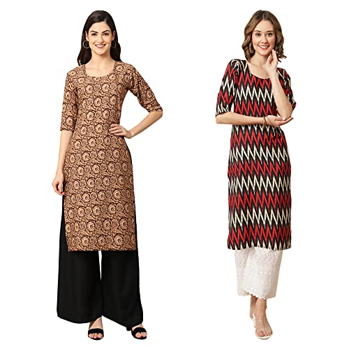 Image of Pinkmint Women's Crepe Digital Print Straight Kurta [Pack of 2]