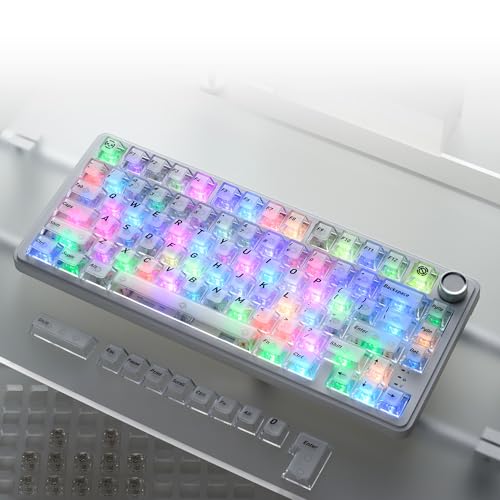 Image of HITIME XVX White Clear Keycaps,Transparent Keycaps 60 75 100 Percent,Ceramic Keycap Style, Shine Through Keycap, Cherry Profile Keyboard Key Cap Set for Mx Switches Mechanical Keyboard, 119 Keys