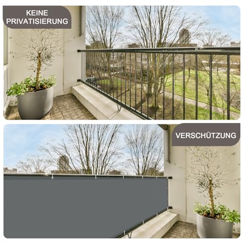 SUNNY GUARD Balkon Sichtschutz Wetterfest 80x600cm Balkonverkleidung Balkonabdeckung Balkonumspannung UV-Schutz Windschutz mit Kabelbinder,Anthrazit