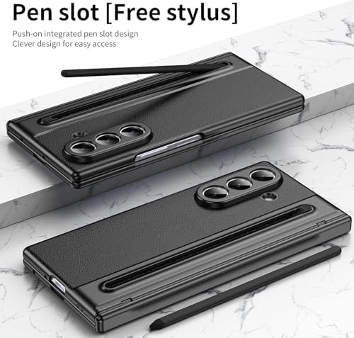 Image of amazon basics Luxury Vegan Leather Case for Samsung Galaxy Z Fold 6 - Ultra Slim Protective Cover with Integrated S Pen Holder & Raised Camera Guards - Midnight Black