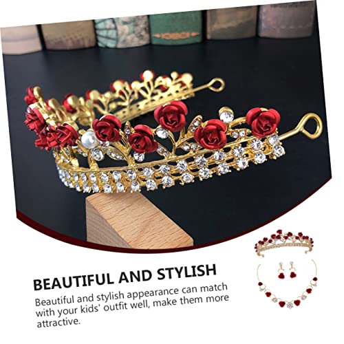 Beavorty 1 Conjunto De Brincos Pendentes De Coroa Rosa Strass Bandanas De Moda Colar De Menina Coroa