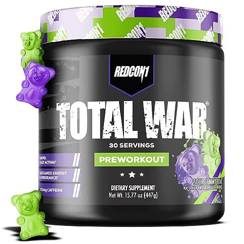 REDCON1 Total War Pre Workout Powder | Sour Gummy Bear | 320mg Caffeine + Citrulline Malate + Beta Alanine (30 Servings)