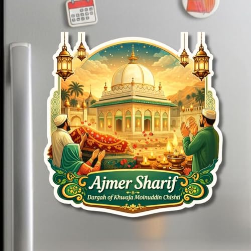 Image of Apna Gift Wooden Fridge Magnet Sticker for Refrigerator Door| Multipurpose Office Magnet for Home Kitchen Decor| Souvenir Gift Travel Memory Fridge Decoration | 4 x 3 Inch Wooden Magnet (Ajmer Sharif)
