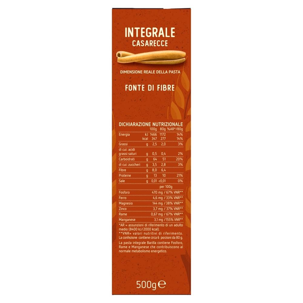 Italian Gourmet Integrale Casarecce pasta Vollkorn kurze Nudeln 30 x 500g | Da grano duro completo, ricca di fibre; bissfest in 11 Minuten, ideal für, Gesamtnettogewicht 15 kg + Kostenlos Polpa 400g