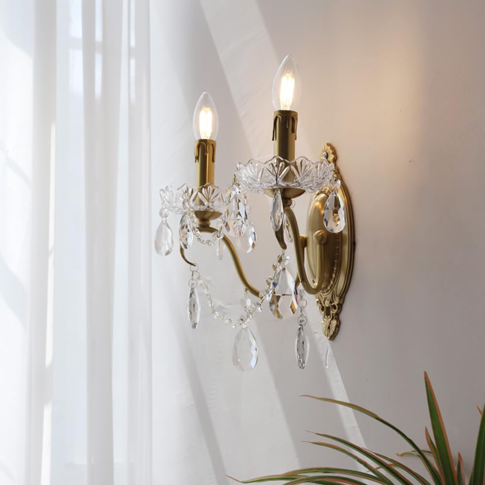 Kinkiety, nowoczesna dekoracja domu miedziane kinkiety francuskie wiejskie kinkiety ścienne do salonu vintage świeca kinkiety ścienne z kryształami nocna lampa ścienna przewodowa