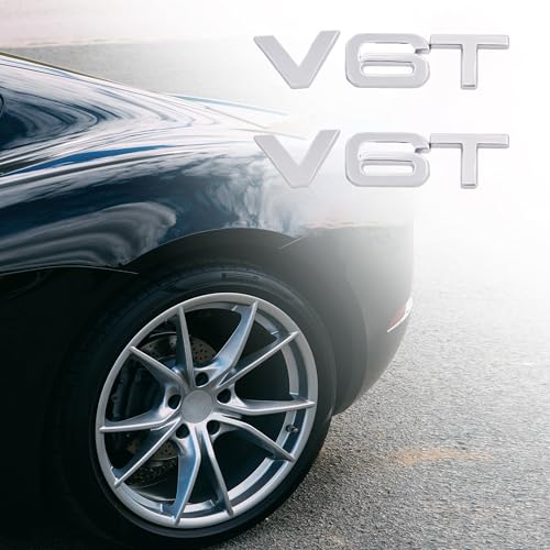 Image of V6T Emblem 3D Metal Badge Car Hood Truck Door Side Fender Rear Trunk Emblem Sticker Decals for RS Sline V6T S3 S4 S5 S6 S7 S8 A4L A5 A6L A3 A4 A7 Q3 Q5 Q7 (Silver)
