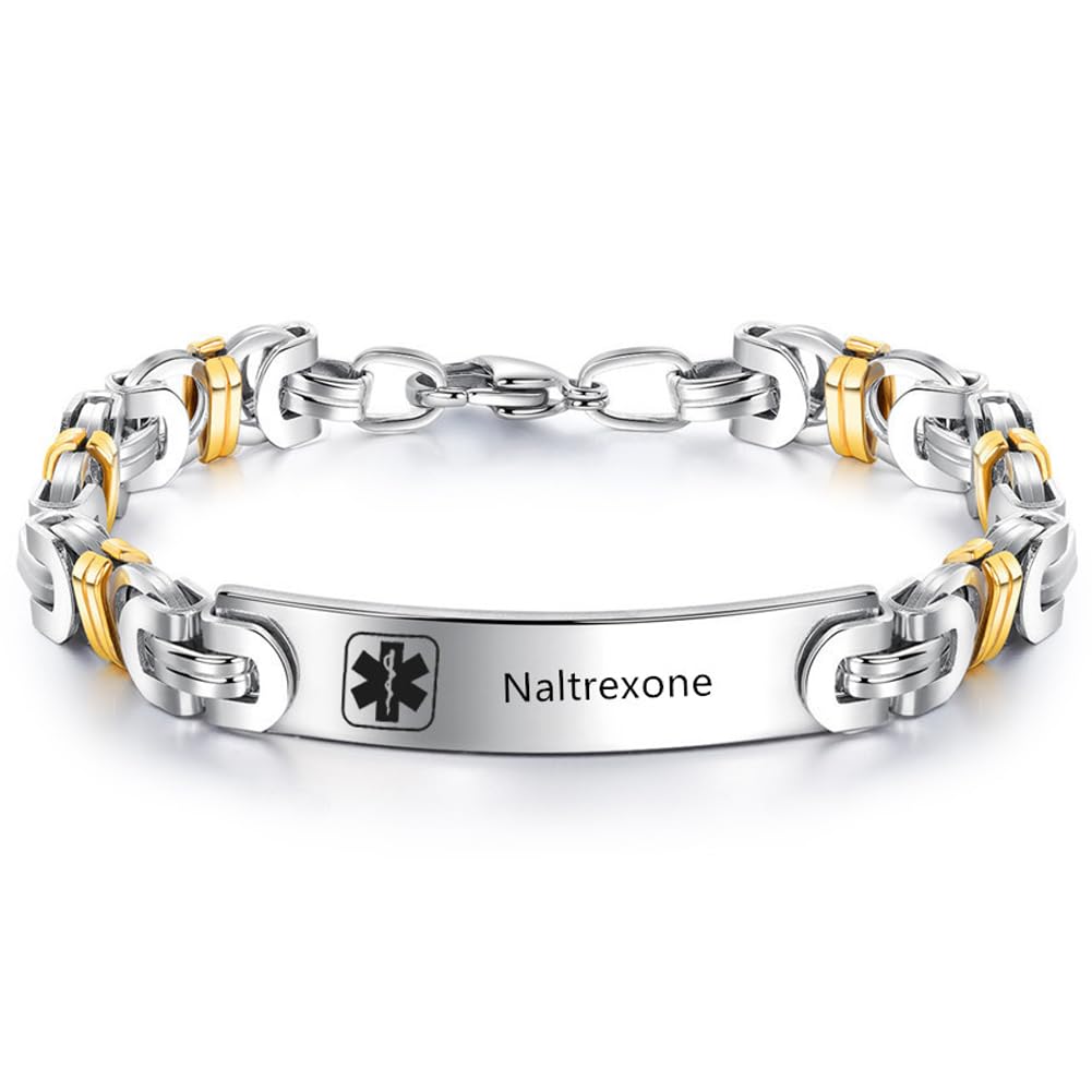 ZKXXJ Medical ID Bracelet for Men & Women - Stainless Steel Byzantine Chain Bracelet, Emergency Identification, Health Alert Jewelry with Medical Card