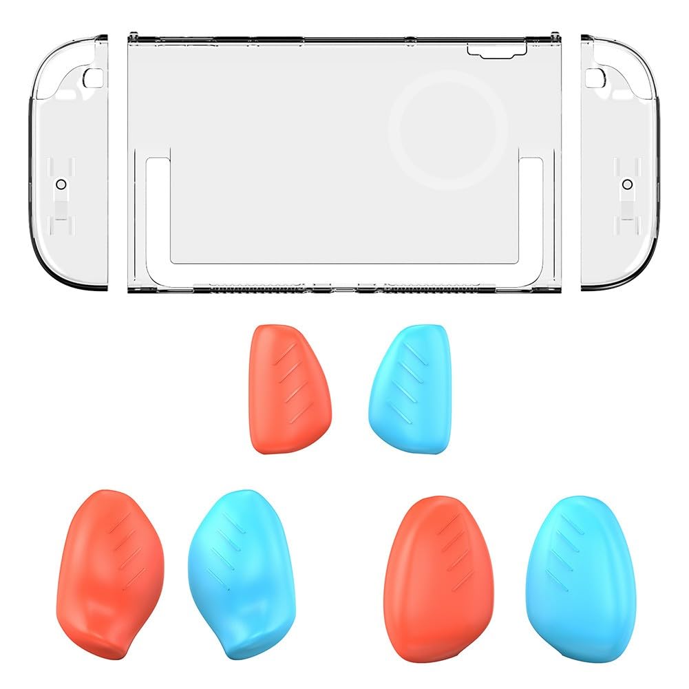 Custodia protettiva per Nintendo Switch 2, trasparente, in ABS, con impugnature ergonomiche, porte e pulsanti precisi, per design compatto (24 x 10 x 1,9 cm), include 6 impugnature