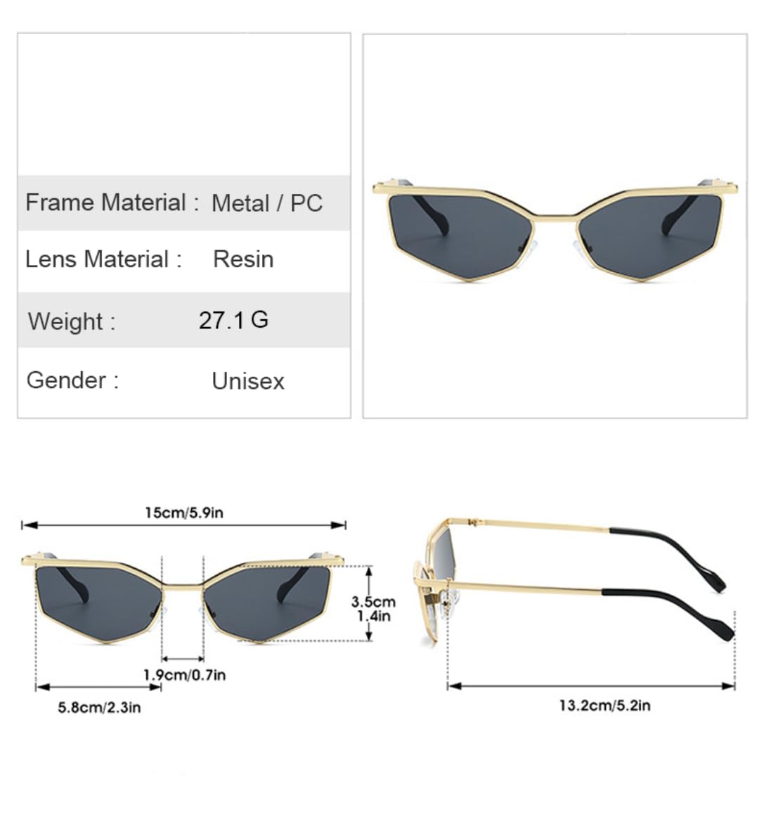 Gafas de sol de polígono de moda para mujer, gafas de sol de ojo de gato, gafas de metal UV400 para hombre