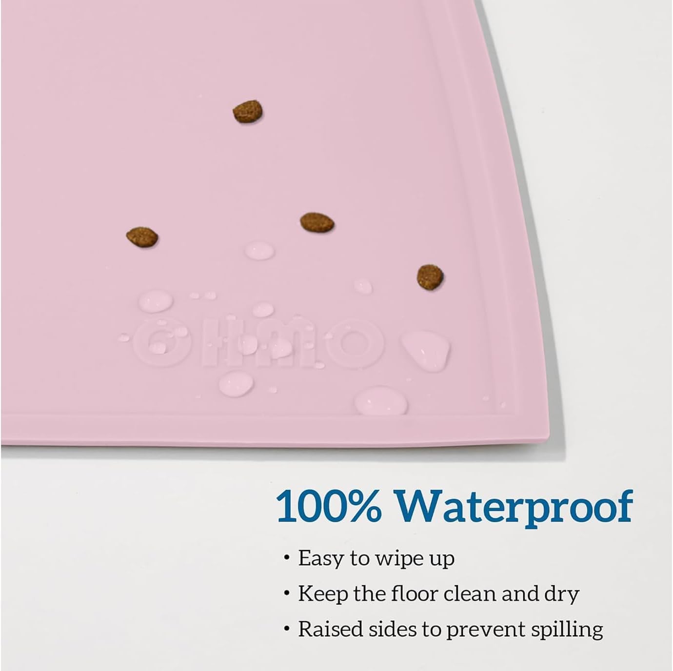 OHMO Tappetino Ciotola per Cani e Gatti in Silicone, Impermeabile Antiscivolo a Prova di Fuoriuscita per Cibo e Acqua, Facile da Pulire, 52x30cm, Rosa Tenue