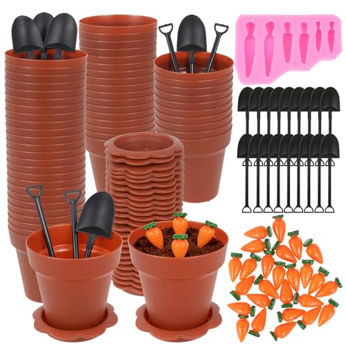 26 Packs Easter Party Supplies, Flowerpot Dessert Cups with Spoons Mini Flower Pots Carrot Figures Cupcake Accessories for Easters Basket Stuffer Party Favors Spring Classroom Activities Decoration