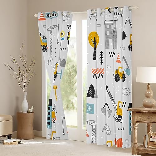 Homemissing Construction Vehicles Darkening Dreapes Equipment Trucks Curtains for Bedroom Living Room Kids Boys Decor Excavator Blackout Curtains Construction Site Cars Window Treatments W46*L72 - Image 3