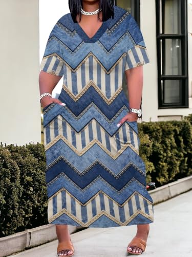 Image of PinkPatty Women's Plus Size Short Sleeve Maxi Dress Casual Loose V Neck Long Dress with Pockets