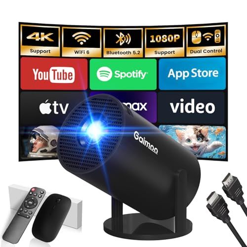 Image of Mini Projector with WiFi and Bluetooth Built-in Apps Smart Projector Support 4K 1080P FHD 180° Adjustable Auto Keystone Compatibile with HDMI/TV Stick/Memory Stick/Laptop, Black