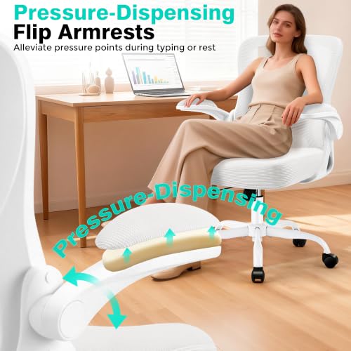 Image of AreShark Office Chair - Ergonomic Breathable Mesh Desk Chair with Adjustable Lumbar Support and Flip-up Armrests - Executive High Back Rolling Swivel Comfortable Computer Gaming Chair for Home Office