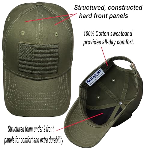Image of Antourage American Flag Unisex Baseball Hat for Men and Women | USA Flag Mesh Snapback Flat Visor Cap + 2 Patriotic Patches