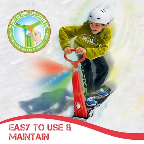 Geospace Winter Fun Foldable Snow Scooter, Ski Skate, Ski Skooter, Snow Sled, and Kids Snowboard with LED Light – Multi-purpose Portable Sandboard, Snow Skate, and Kids/Teenager Sled for All Ages- Red