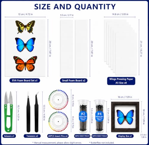 Image of Insect Pinning Kit for Beginners with Walnut Display Case, Butterfly & Bug Specimen Mounting Kit, EVA Foam Spreading Board, Insect Pins, Tweezers, Scissors & Wing Pressing Paper