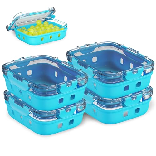 NAVERIT | Tupper vetro con coperchio in silicone piccolo (4 x 370 mL) | Set per bambini di 4 contenitori in vetro con coperchio in silicone e coperchi in plastica | portapranzi cibo lavoro
