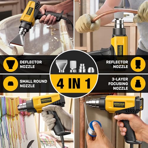Image of SEEKONE - 1800W heat gun with LCD digital display, compact design, hot air gun, variable temperature control from 122F to 1202F (50C - 600C) with function of