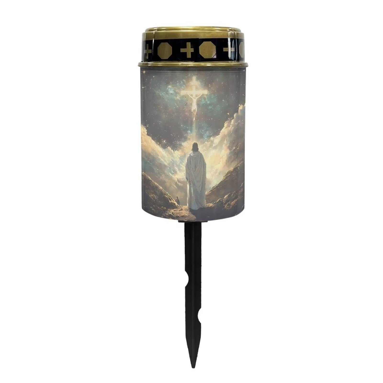 Poceacles Cross Solar Powered Outdoor Lights Cemetery Solar Candle Solar Memorial Lights Outdoor Waterproof Landscape Lights for Yard Patio Lawn Outdoor Home Decor, God Cross Milky Way