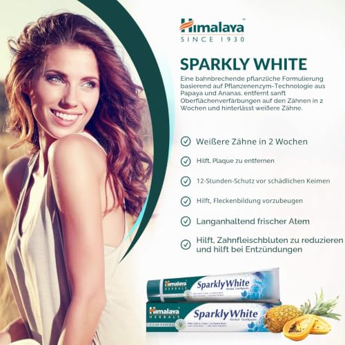 Himalaya Funkelndes Weiß Kaugummi-Experte Kräuter-Zahnpasta, Minze, 75 ml (Packung mit 3) – Ansicht 6