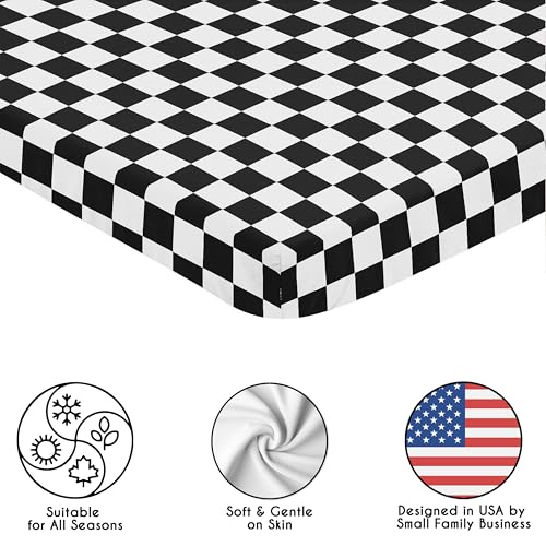 Image of Sweet Jojo Designs Baby Fitted Mini Crib Sheet (Black and White Gingham Checkered Plaid) for Boys /Girls, Newborn /Infant Nursery, Play Yards, Portable Cribs (Vintage, Classic Checkerboard, Racing Flag)