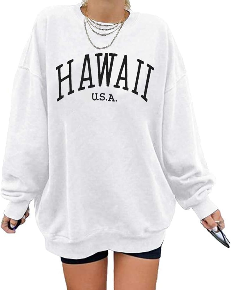Langwyqu Women's Oversized Sweatshirt Los Angeles California Crewneck Long Sleeve Casual Loose Pullover Tops