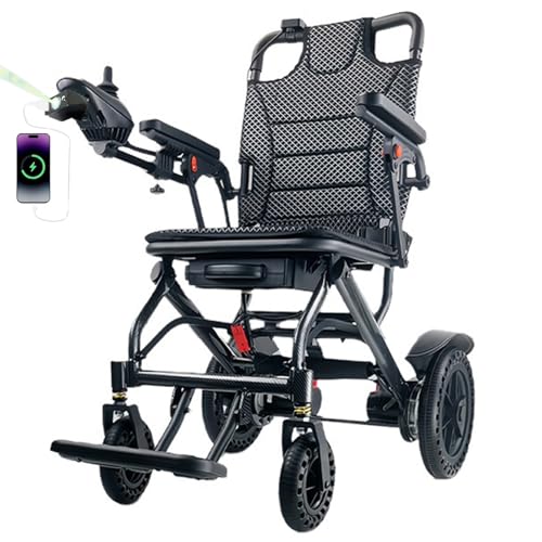 Silla de Ruedas Eléctrica Plegable y Ligera para Adultos, Fibra de Carbono 14kg, 13km, Motor 360W y Luz LED, Aprobada para Avión, Uso en Interiores y Exteriores