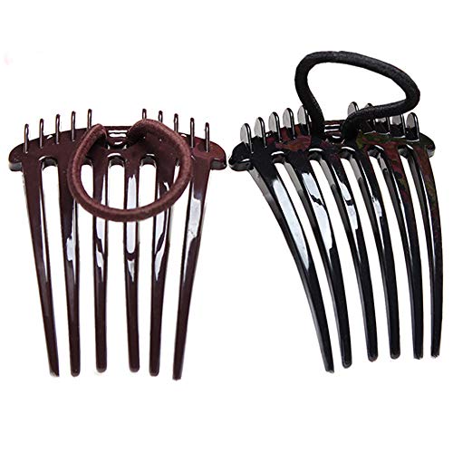 4Pcs Ponytail Bump it UP Volume Inserts Combs Fluffy Hair Comb Hair Styling Tool with Elastic Rubber Band (2 Black+2 Coffee)