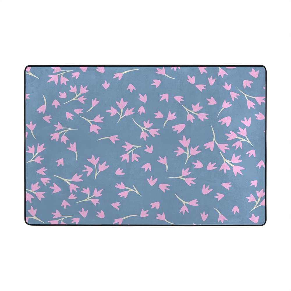 Grand tapis de sol rose corail 203x147 cm en velours épais style dessin animé marguerites