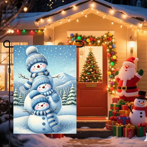 Image of BlissYard Garden Flag Blue Snowmen Winter 12x18 Inch Polyester