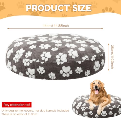 TNTGMG 114cm Hundebettabdeckung,Runde Hundebett Ersatzbezug,Waschbare Baumwollvliesabdeckung mit Elastischem Band und Liebliche Hundepfote,Wasserdicht Wiederverwendbare Hundebett Einlage(114cm)