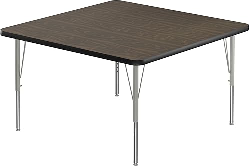 Correll Mesa de actividades cuadrada de 36 pulgadas, altura ajustable (19-29 pulgadas), parte superior laminada fundida térmica, borde negro, patas
