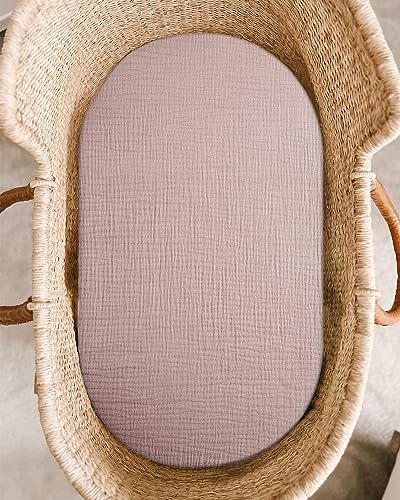 Image of Bassinet Sheet for Baby Boy and Girl, Fitted Sheets for Rectangle, Oval, Hourglass Bassinet Mattress, Muslin Moses Basket Sheets with Neutral Style (Vintage Taupe)