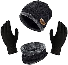 MOMITTLE Winter Cap Set - Woolen Beanie, Winter Gloves, Mufflers and Neck Warmer for Women and Men