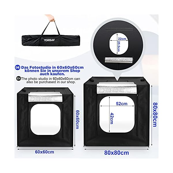 Yorbay Fotostudio Set 80 x 80 x 80cm CRI 95+ LED-Fotobox Lichtbox Lichtwürfel Profi Fotografie Lichtzelt inkl. 4 PVC… – Bild 3