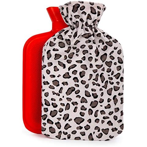Bodico Hot Water Bottle with Cover, Rubber Heating Pad for Period Cramp Relief, Muscle Pain Relief, and More, Hot Water Bag for Fall Winter Season, Cute Leopard Print, 1.7 L Cover
