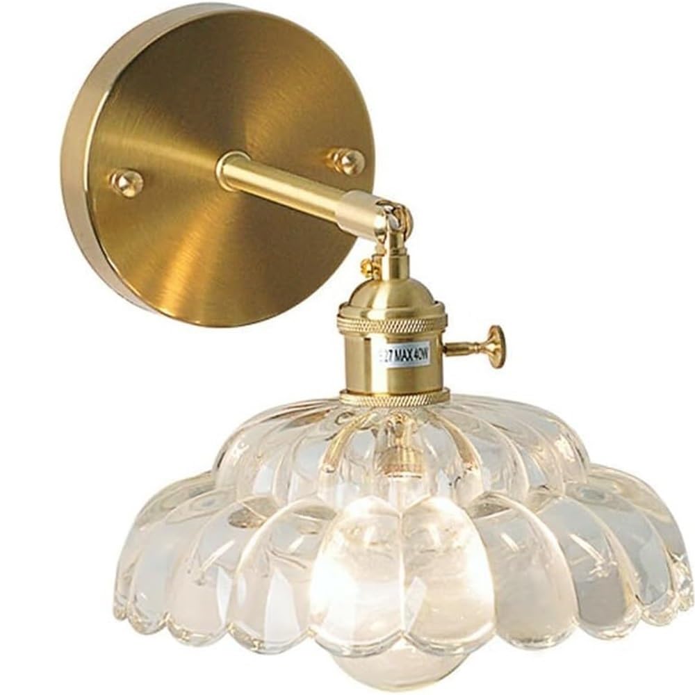 HPTHLY Vintaged Glass Flower Wall Sconce Nordic Adjustable Arm Wall Mounted Lamp Farmhouse Rustic Antique Brass Wall Light Fixtures For Bedroom Bathroom Liv