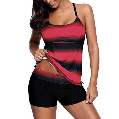 Silver_river Costumi da Bagno Due Pezzi Costume da Beachwear Set Donne Swimwear Tankini Set con Boyshorts